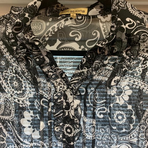 EUC Notations Sheer Long Sleeve Black/White Button Down Blouse Size Small - Picture 3 of 12